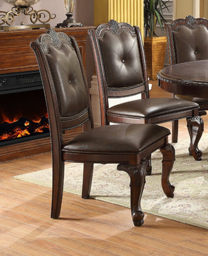 English Elm Beautiful Hand Carved Dining Side Chair Set of 2 - Traditional Padded Faux Leather, Button Tufted Back, Solid Wood Brown Espresso Finish B011P145131