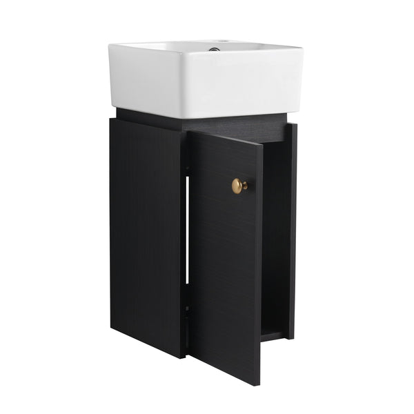 English Elm Bathroom Vanity Wall-Mount 12" Sink Compact Small Bathroom Vanity with Ceramic Basin, Soft-Close Door, Water-Resistant Plywood Finish W999140774