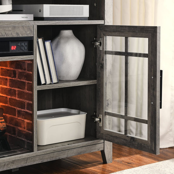 English Elm 55 Inch Fireplace Tv Stand with Infrared Heater Gray Wash Finish Media Storage W1769132643