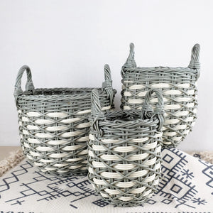 English Elm 3-Pack Hand-Woven Wicker Storage Baskets with Handles – Stackable, Durable Resin Organizers for Home Decor and Laundry B046P144641
