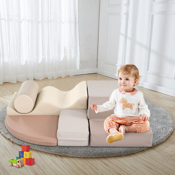 English Elm Soft Foam 6 Piece Toddler Indoor Climbing Playset with Interlocking Epe Crawl Structure TX307728AAE