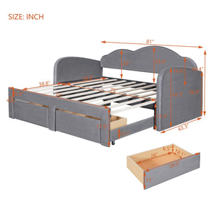 English Elm Twin Upholstered Daybed with Cloud Backrest, Trundle & 2 Storage Drawers, USB Ports, Space-Saving Design Gray SF000070AAE