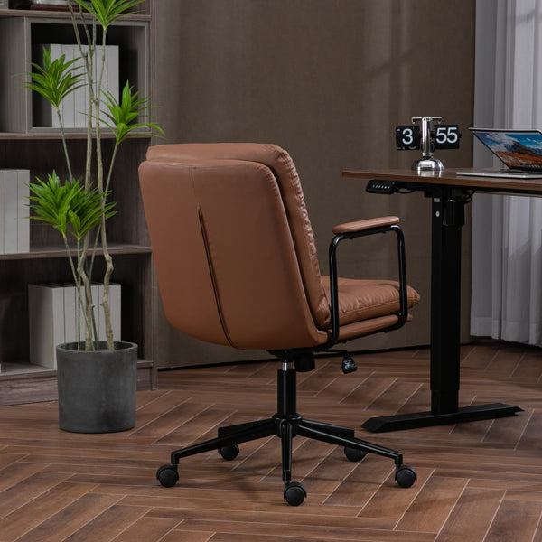 English Elm Office Ergonomic Mid-Back Chair with Double Sponge Cushion, Recline 40° and Padded Armrests for Comfort and Stability Brown W1143133926