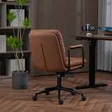 English Elm Office Chair,Mid Back Home Office Desk Task Chair With Wheels and Arms Ergonomic Pu Leather Computer Rolling Swivel Chair With Padded Armrest,The Back Of The Chair Can Recline 40° (Brown)