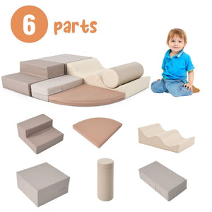 English Elm Soft Foam 6 Piece Toddler Indoor Climbing Playset with Interlocking Epe Crawl Structure TX307728AAE