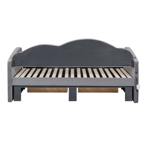 English Elm Twin Upholstered Daybed with Cloud Backrest, Trundle & 2 Storage Drawers, USB Ports, Space-Saving Design Gray SF000070AAE