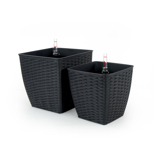 English Elm 2-Pack Self-Watering Wicker Planters - Eco-Friendly, Stylish Design For Home & Office Use B046P144632