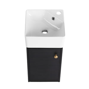 English Elm Bathroom Vanity Wall-Mount 12" Sink Compact Small Bathroom Vanity with Ceramic Basin, Soft-Close Door, Water-Resistant Plywood Finish W999140774