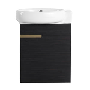 English Elm Soft Close 16" Wall-Mounted Bathroom Vanity with Round Ceramic Vessel Sink, Soft-Closing Doors, Water-Resistant Plywood Finish W999140772
