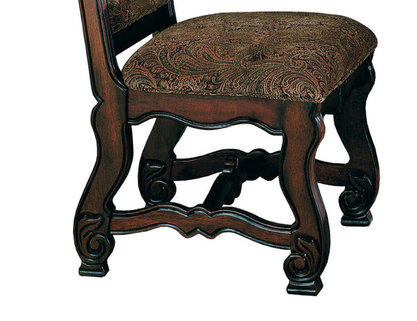 English Elm 2pc Traditional Dining Side Chairs with Upholstered Padded Seat & Back, Solid Wood, Carved Luscious Brown Finish B011P145132