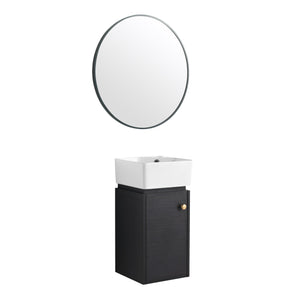 English Elm Bathroom Vanity Wall-Mount 12" Sink Compact Small Bathroom Vanity with Ceramic Basin, Soft-Close Door, Water-Resistant Plywood Finish W999140774