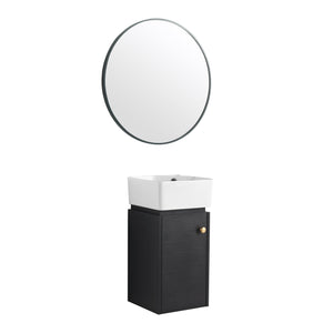 English Elm Bathroom Vanity Wall-Mount 12" Sink Compact Small Bathroom Vanity with Ceramic Basin, Soft-Close Door, Water-Resistant Plywood Finish W999140774