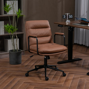English Elm Office Ergonomic Mid-Back Chair with Double Sponge Cushion, Recline 40° and Padded Armrests for Comfort and Stability Brown W1143133926