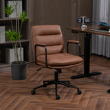 Office Chair, Mid Back Home Office Desk Task Chair with Wheels and Arms Ergonomic Leatherette Leather Computer Rolling Swivel Chair with Padded Armrest, The Back Of The Chair Can Recline 40°