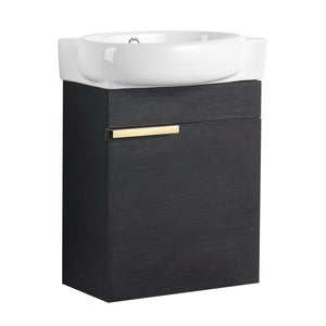 English Elm Soft Close 16" Wall-Mounted Bathroom Vanity with Round Ceramic Vessel Sink, Soft-Closing Doors, Water-Resistant Plywood Finish W999140772