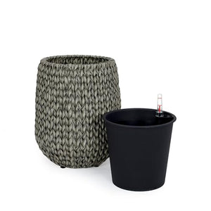English Elm 13.4" Self-watering Wicker Planter with Plastic Liner for Indoor & Outdoor Plants, Handwoven Charm Gray B046P144670