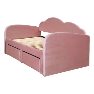 English Elm Twin Upholstered Daybed with Cloud Backrest, Trundle & 2 Storage Drawers, USB Ports, Space-Saving Design Pink SF000070AAH