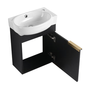 English Elm Soft Close 16" Wall-Mounted Bathroom Vanity with Round Ceramic Vessel Sink, Soft-Closing Doors, Water-Resistant Plywood Finish W999140772