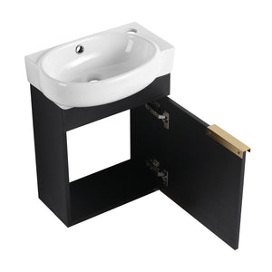 English Elm Soft Close Wall Mounted Bathroom Vanity with Ceramic Vessel Sink and Storage Rack W999S00489