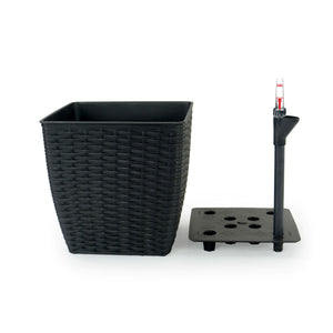 English Elm 2-Pack Hand-Woven Self-Watering Wicker Planters Thin Square Dark Gray – Recyclable, Stylish Care B046P144689