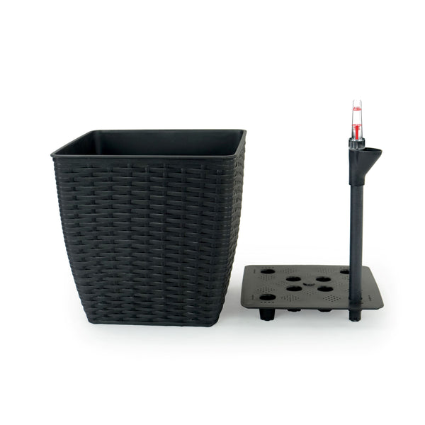 English Elm 2-Pack Hand-Woven Self-Watering Wicker Planters Thin Square Dark Gray – Recyclable, Stylish Care B046P144689