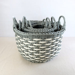 English Elm 3-Pack Hand-Woven Wicker Storage Baskets with Handles – Stackable, Durable Resin Organizers for Home Decor and Laundry B046P144641