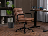 English Elm Office Chair,Mid Back Home Office Desk Task Chair With Wheels and Arms Ergonomic Pu Leather Computer Rolling Swivel Chair With Padded Armrest,The Back Of The Chair Can Recline 40° (Brown)