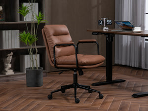 English Elm Office Ergonomic Mid-Back Chair with Double Sponge Cushion, Recline 40° and Padded Armrests for Comfort and Stability Brown W1143133926