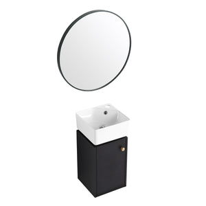 English Elm Bathroom Vanity Wall-Mount 12" Sink Compact Small Bathroom Vanity with Ceramic Basin, Soft-Close Door, Water-Resistant Plywood Finish W999140774