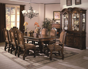 English Elm 2pc Traditional Dining Side Chairs with Upholstered Padded Seat & Back, Solid Wood, Carved Luscious Brown Finish B011P145132