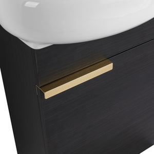 English Elm Soft Close 16" Wall-Mounted Bathroom Vanity with Round Ceramic Vessel Sink, Soft-Closing Doors, Water-Resistant Plywood Finish W999140772