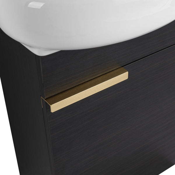 English Elm Soft Close 16" Wall-Mounted Bathroom Vanity with Round Ceramic Vessel Sink, Soft-Closing Doors, Water-Resistant Plywood Finish W999140772