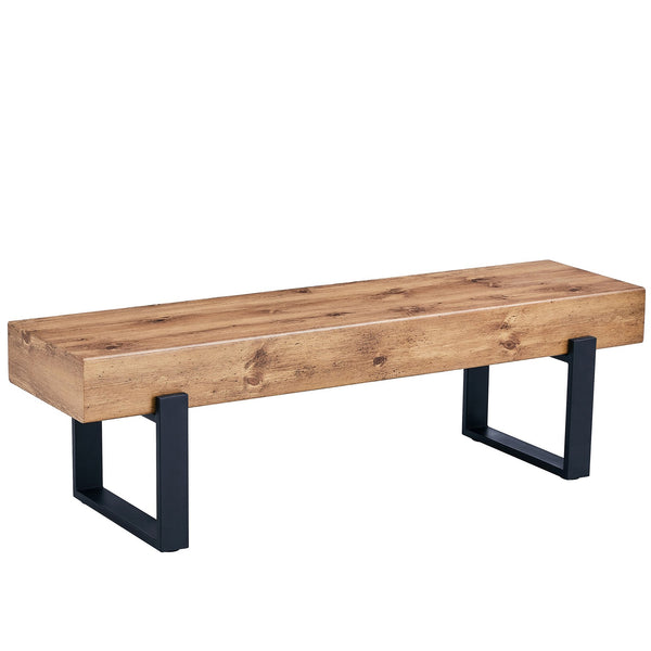 English Elm 59" Farmhouse Dining Bench with Metal Legs — 59x15.75in Sturdy Entryway, Shoe & Bed Bench, 250lb Capacity WF320038AAE