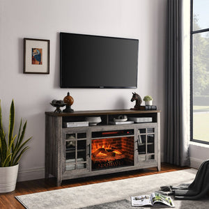 English Elm 55 Inch Fireplace Tv Stand with Infrared Heater Gray Wash Finish Media Storage W1769132643