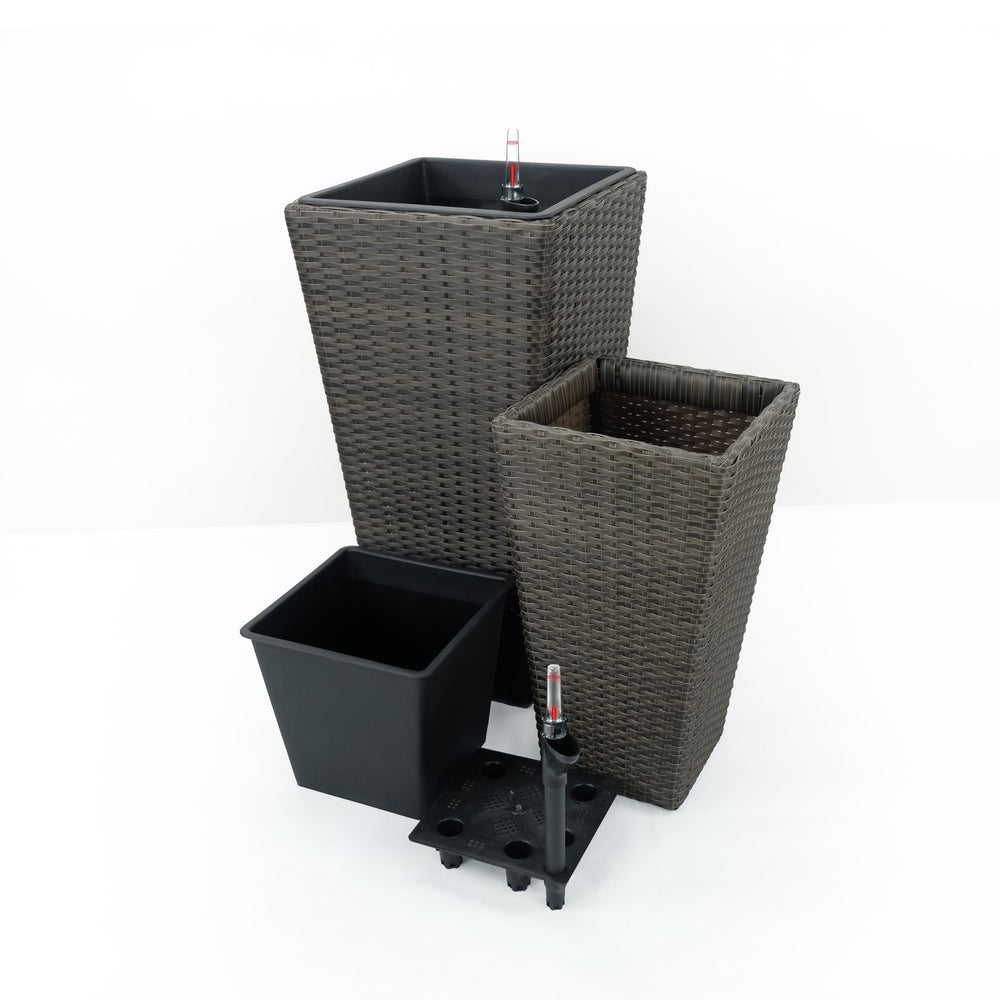 English Elm 2-Pack Self-Watering Planters - Hand-Woven Wicker Squares - Eco-Friendly & Stylish Home Decor B046P144638