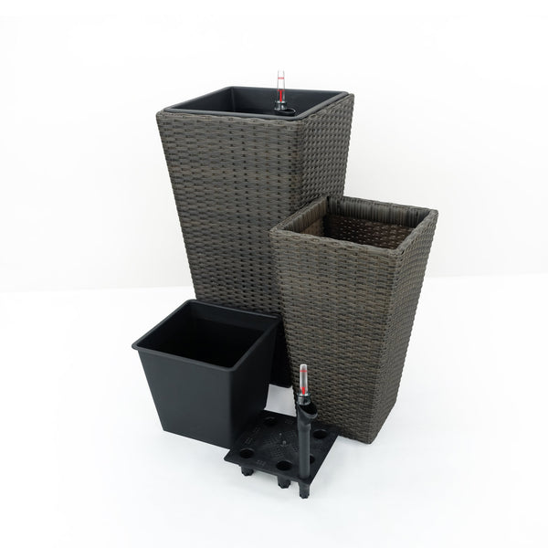 English Elm 2-Pack Self-Watering Planters - Hand-Woven Wicker Squares - Eco-Friendly & Stylish Home Decor B046P144638