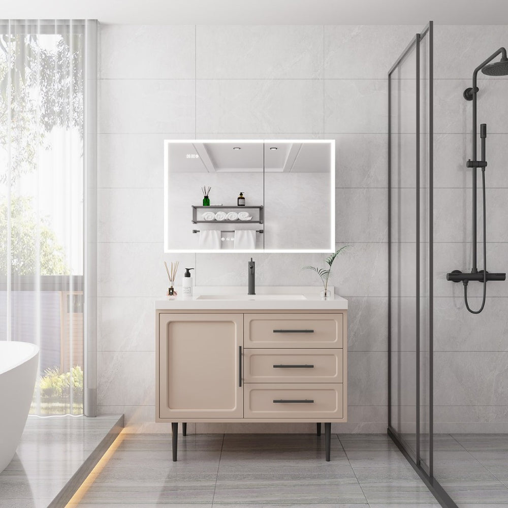 English Elm Bathroom Led Medicine Cabinet with Mirror Defogger Dimmer Clock and Charging Ports W1738P145172