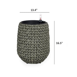 English Elm 13.4" Self-watering Wicker Planter with Plastic Liner for Indoor & Outdoor Plants, Handwoven Charm Gray B046P144670