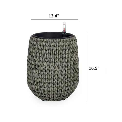 English Elm 13.4" Self-watering Wicker Planter with Plastic Liner for Indoor & Outdoor Plants, Handwoven Charm Gray B046P144670