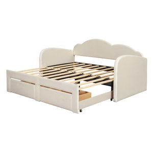 English Elm Twin Upholstered Daybed with Cloud Backrest, Trundle & 2 Storage Drawers, USB Ports, Space-Saving Design Beige SF000070AAA