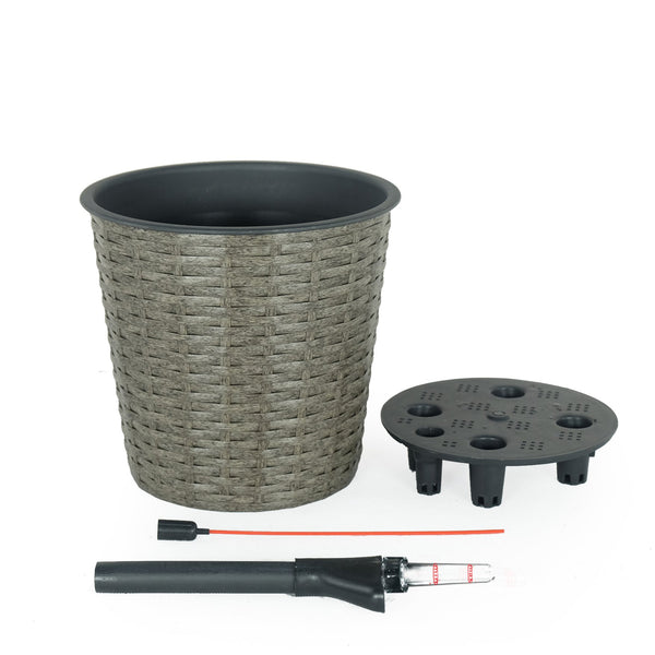 English Elm 10.2" Self-watering Wicker Planter Pot with Plastic Liner — Handwoven Eco-Friendly Décor for Indoor Outdoors Gray B046P144644