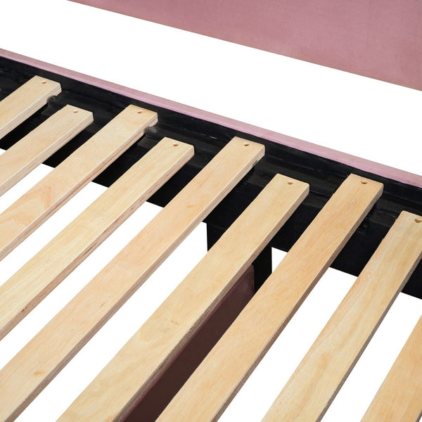 English Elm Twin Upholstered Daybed with Cloud Backrest, Trundle & 2 Storage Drawers, USB Ports, Space-Saving Design Pink SF000070AAH