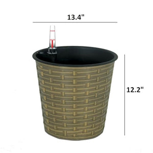 English Elm 13.4" Self-watering Wicker Planter with Plastic Liner for Indoor & Outdoor Plants, Handwoven Charm Natural B046P144688