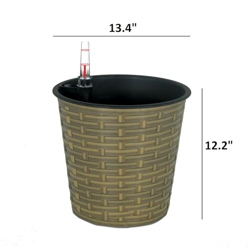 English Elm 13.4" Self-watering Wicker Planter with Plastic Liner for Indoor & Outdoor Plants, Handwoven Charm Natural B046P144688