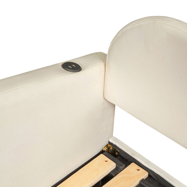 English Elm Twin Upholstered Daybed with Cloud Backrest, Trundle & 2 Storage Drawers, USB Ports, Space-Saving Design Beige SF000070AAA