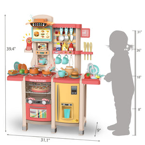 English Elm Kids Play Kitchen Set with Sound Light Spray Effects and 65 Accessories for Imaginative Fun W2181P145197