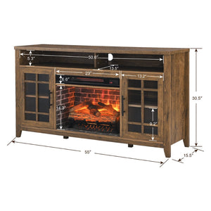 English Elm 55 Inch Fireplace Tv Stand with Infrared Heater Gray Wash Finish Media Storage W1769132634