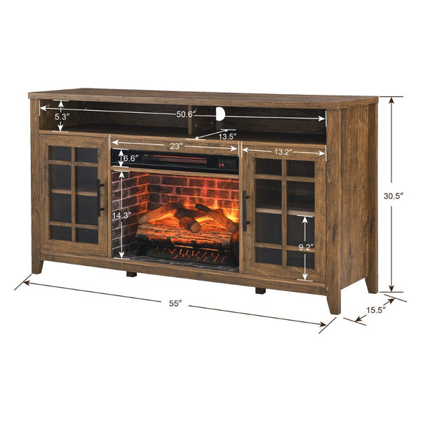 English Elm 55 Inch Fireplace Tv Stand with Infrared Heater Gray Wash Finish Media Storage W1769132634