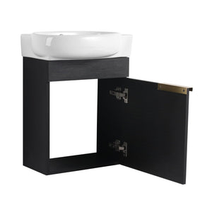 English Elm Soft Close Wall Mounted Bathroom Vanity with Ceramic Vessel Sink and Storage Rack W999S00489