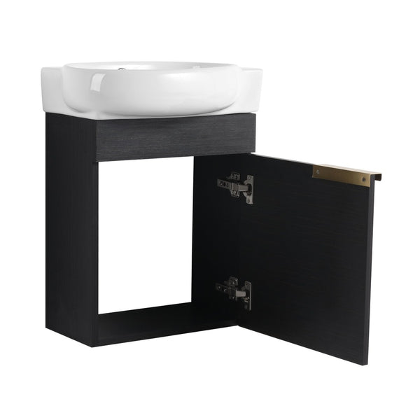 English Elm Soft Close Wall Mounted Bathroom Vanity with Ceramic Vessel Sink and Storage Rack W999S00489